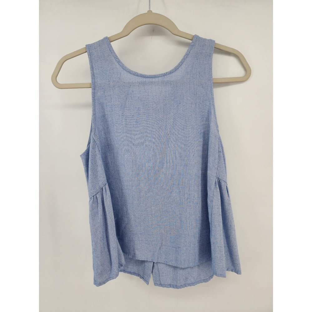 Elodie Blue Button Front Sleeveless Peplum Tank Top Rayon Medium
